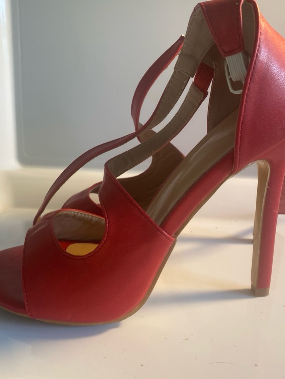 Red Strappy High-Heel Sandals with Cross Ankle Strap
